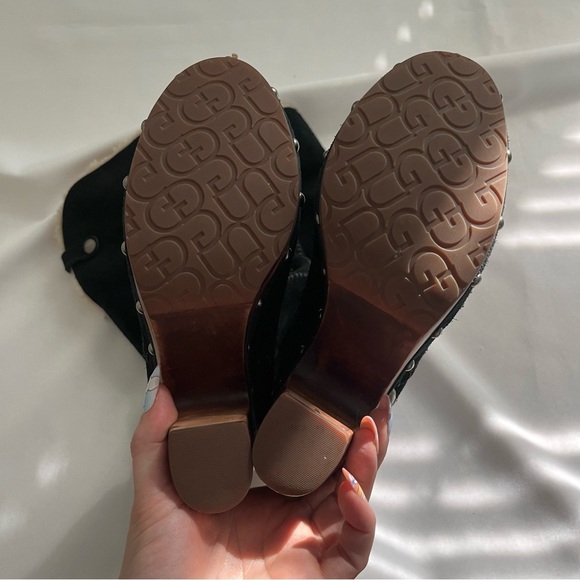 UGG Australia Lillian Black Suede Knee High Sherling Clog Boots Size 7 - Picture 9 of 16